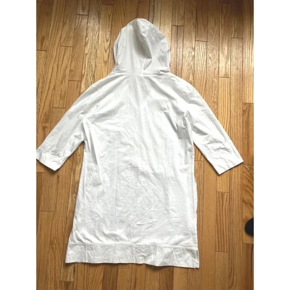 LL Bean Womens White 100% Cotton Hooded Tunic Swim Cover Up 3/4 Sleeve Size M - Picture 5 of 7